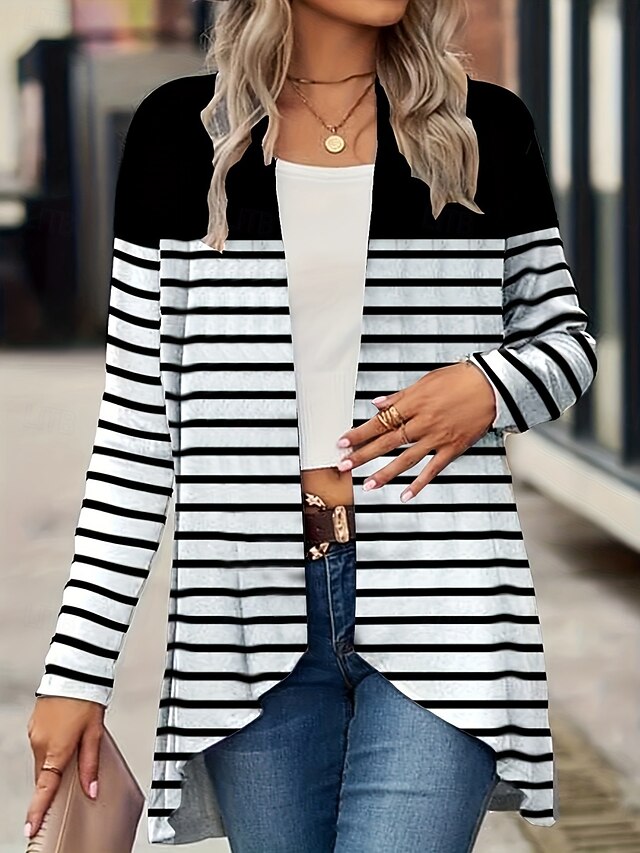 Women's Casual Jacket Breathable Comfortable Print Vintage Casual Floral Vacation Street Casual Daily Wear Open Front Regular Collarless Regular Fit Long Sleeve Outerwear Black And White Black Yellow4