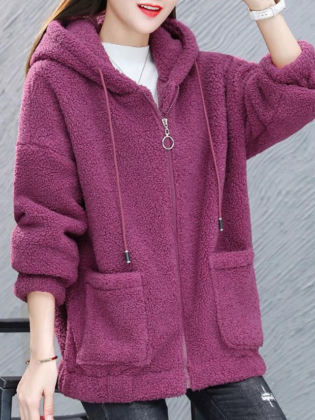  Mujer Chaqueta de lana Mantiene abrigado Cómodo Cremallera Bolsillo Exterior Estilo callejero Plano Noche Casual Diario Fin de semana Cremallera Regular Sudadera Ajuste regular Manga Larga Ropa de