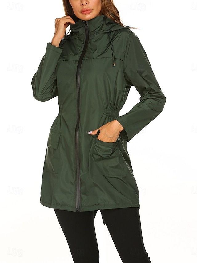  Mujer Chaqueta con capucha Cómodo Transpirable Cremallera Bolsillo Casual Plano Exterior Vacaciones Calle Ropa Cotidiana Cremallera Regular Con Capucha Ajuste regular Manga Larga Ropa de calle Negro