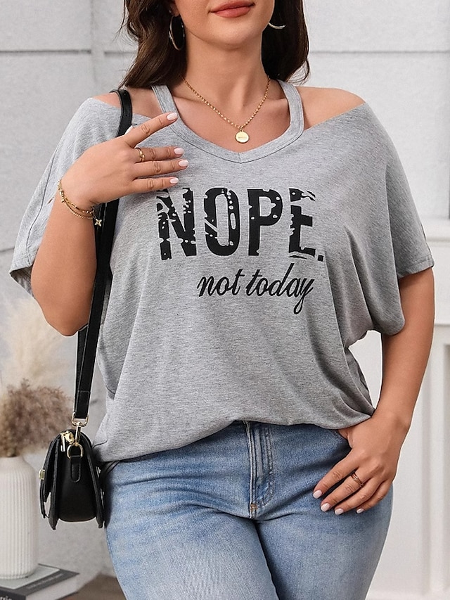  Pentru femei Plus Size Topuri Tricou Grafic Scrisă Manșon scurt În V Casual Zilnic Poliester Vară Primăvară Negru Kaki