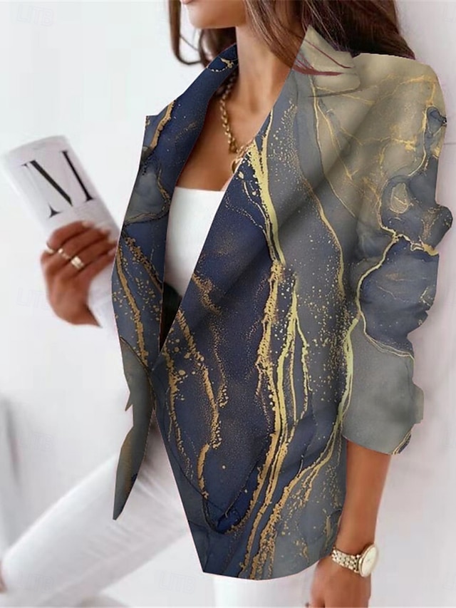  Women's Blazer Comfortable Breathable Print Casual Color Gradient Office Street Casual Daily Wear Open Front Regular Turndown Regular Fit Long Sleeve Outerwear Pink Navy Blue Blue Spring Fall