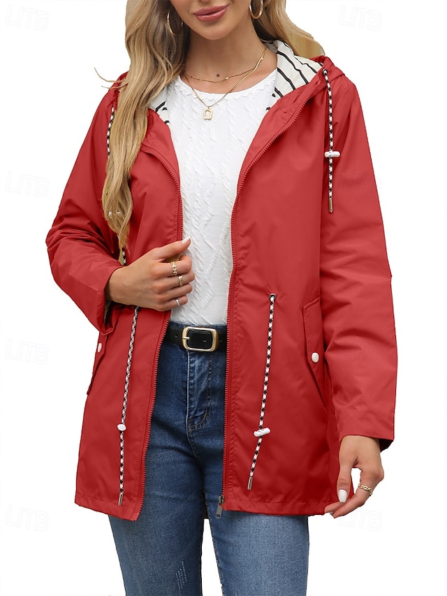  Women's Trench Coat Warm Comfortable Zipper Pocket Fashion Outdoor Plain Holiday Going out Zipper Regular Hooded Regular Fit Long Sleeve Outerwear Black Red Green Fall Winter