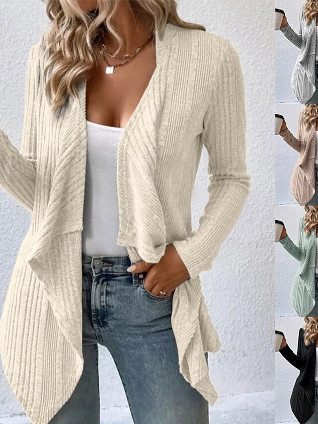  Femmes Veste Décontractée Respirant Confortable Ourlet irrégulier Occasionnel Uni Vacances Rue Occasionnel Tenue quotidienne Ouvert devant Régulier Sans Col Coupe régulière manche longue Vêtements
