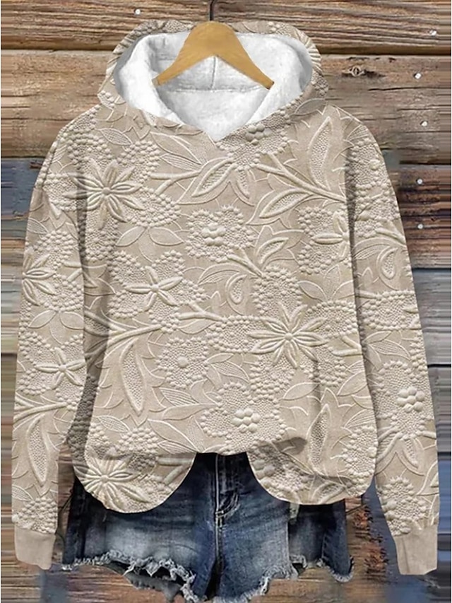  Femmes Sweat à capuche Fleuri Élégant ancien Rétro manche longue À capuche Hauts Réguliers Rue Tenue Quotidienne Imprimé Rose Claire Bleu Beige Printemps Automne Hiver