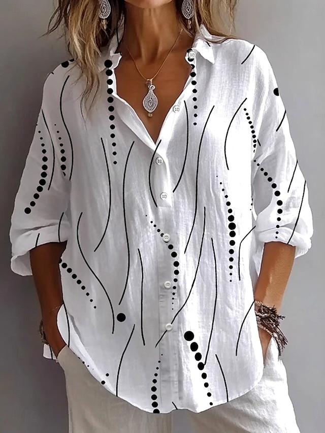  Femmes Chemise Chemisier Graphique À pois ancien Tropical Élégant manche longue Col de chemise Hauts Réguliers Quotidien Fête Sortir Boutons Blanche Rose Claire Bleu Kaki Été Printemps