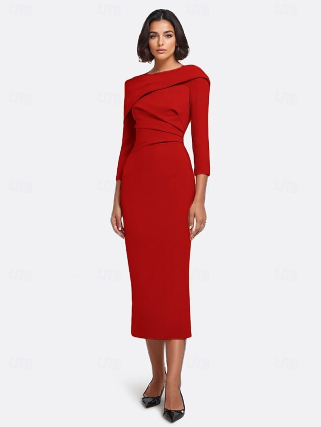  Šaty sheath  sloupec koktejlové šaty Elegantní šaty formální svatební host délka nad kotníky rukáv 3/4 bez ramene elastická krepa s nařasením