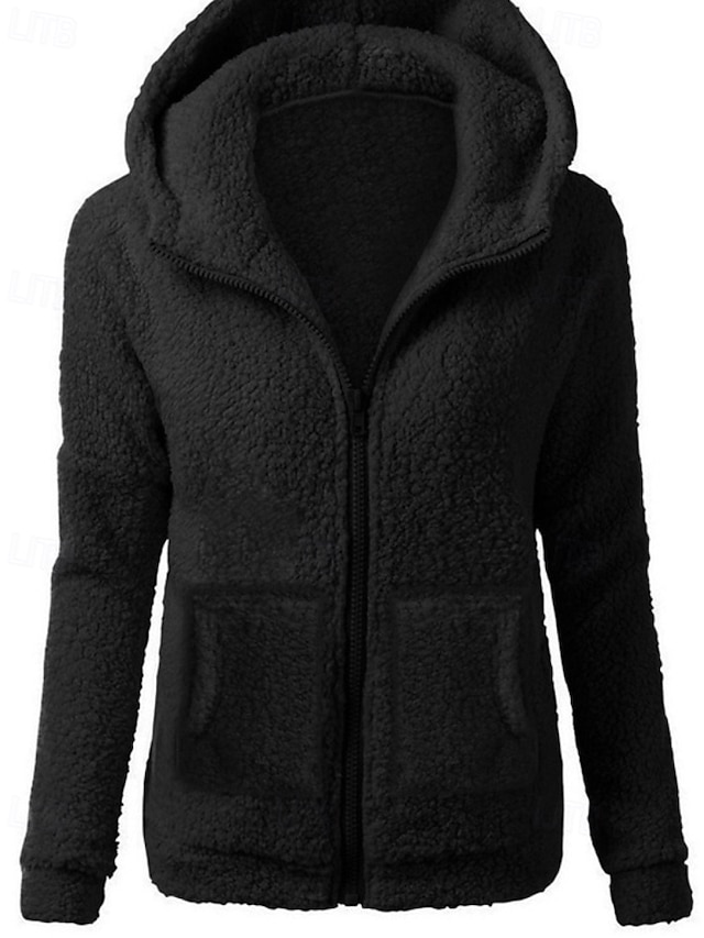  Dámské Fleecová bunda Mikina s kapucí Zahřívací Pohodlné Zip Kapsy Elegantní Módní Venkovní Pevná barva Jdeme ven Běžné / Denní Víkend Zip Standardní Kapuce Běžný Dlouhý rukáv Svrchní oděvy Čern