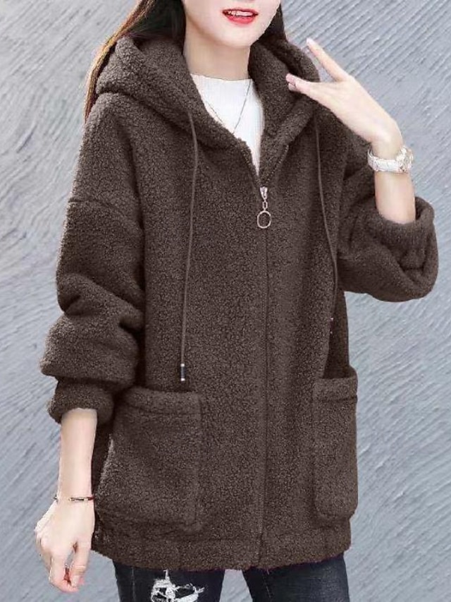 Per donna Giacca in Pile Caldo Confortevole Cerniera Tasca All'aperto Stile da Strada Semplice Uscire Casual Quotidiano Weekend Cerniera Regolare Felpa con Cappuccio Vestibilità regolare Manica Lunga