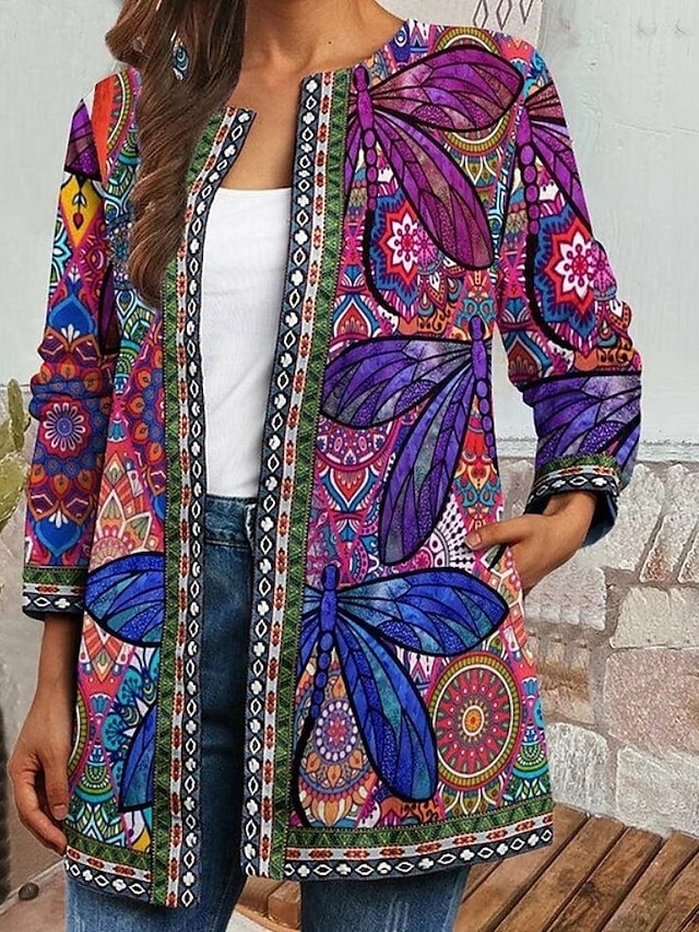  Femmes Veste Tenue Quotidienne Imprimé Fleuri Décontracté / Quotidien Élégant Coupe régulière Vêtements d'extérieur manche longue Printemps Noir S
