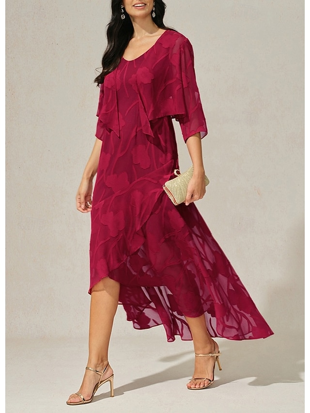 Elegant Ruffled Sleeve Maxi Dress Stylish Polyester Cocktail Dress