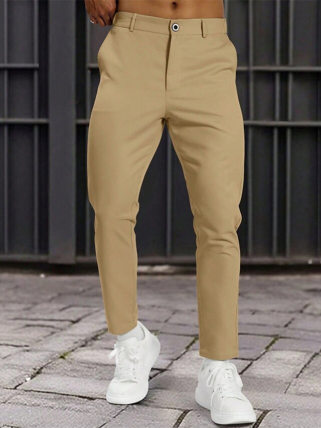  Homme Dress Pants works Pantalons de golf Pantalons Chinos Boutons Avec Poches Uni Confort Formel Soirée Travail Mode Style Classique Kaki Beige Micro-Élastique