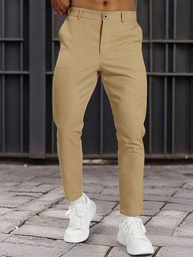 Men's Dress Pants Golf Pants Trousers Chinos Buttons Pocket Plain Comfort Formal Party Work Fashion Classic Style Khaki Beige Micro-elastic3