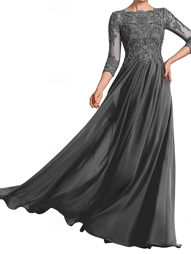  Abito da sposa a trapezio, elegante, con scollo a giro, lunghezza al pavimento, maniche a 3/4, con pieghe, tinta unita, 2025