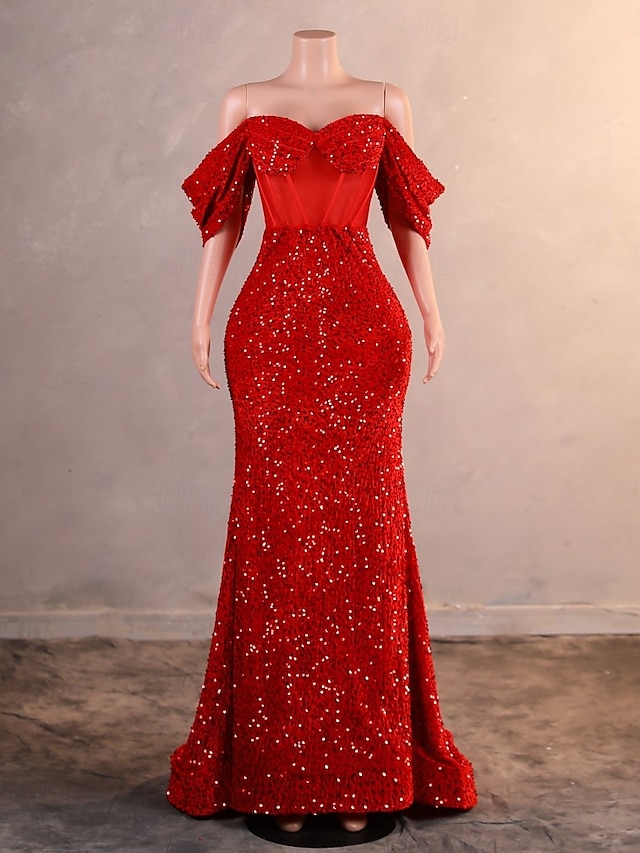  Sukienka wieczorowa Syrena  Trąbka Elegancka sukienka formalna na bal tren zbierający bez rękawów z odkrytymi ramionami cekinowa z cekinami