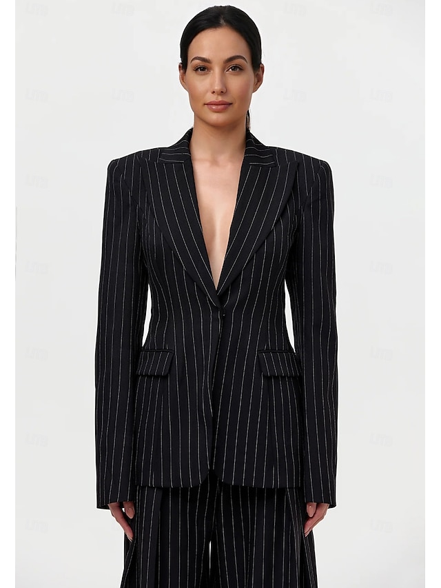 Women's Strip Suits Two Piece Mother of the Bride Wedding Pant suits  Elegant Vintage Shirt Collar Floor Length Polyester Long Sleeve