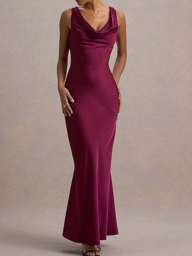 Femmes Robe Longue Maxi Robe Robe de Cocktail Mode Moderne Soirée Fête du thé Mince Uni Sans manches Col en V Vert Rose rouge Été