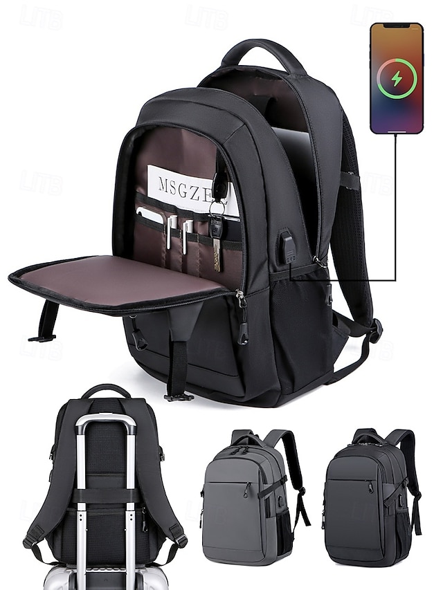  Sac à dos étanche pour ordinateur portable avec chargeur USB, compartiments multiples, système antivol et sangle de bagage, idéal pour les voyages d'affaires et les loisirs, idéal pour les étudiants et les professionnels.
