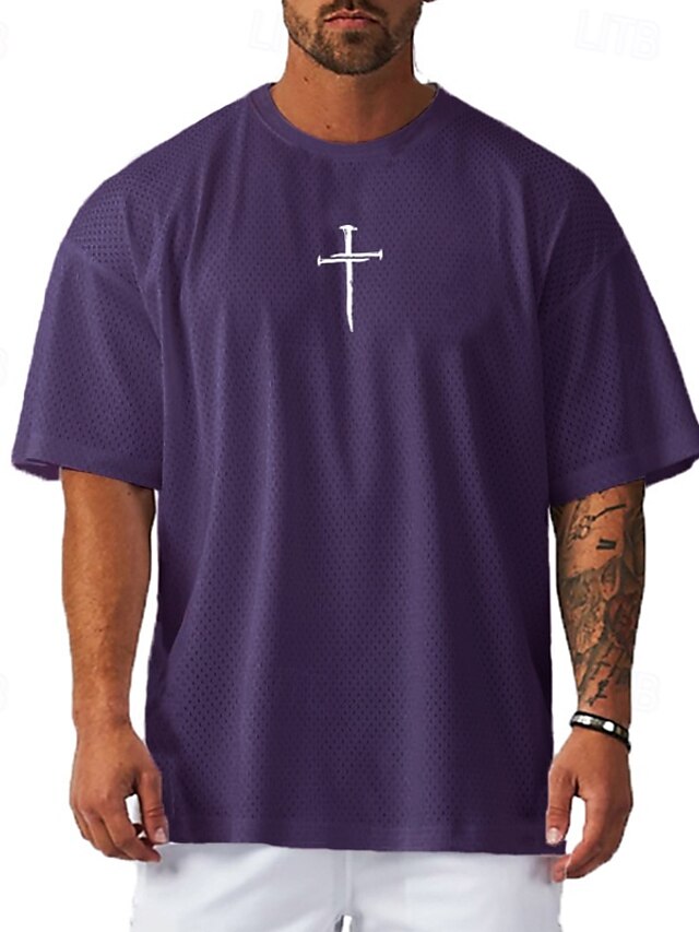  Pánské Větší velikosti Tričko Tričko Top Tričkový Krátký rukáv Módní Venkovní Denní Haç Černá Bílá Fialová Polyester Oblečení