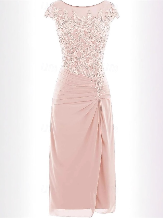  Rochie sirenă  trompetă pentru mama miresei elegantă simplă decolteu rotund lungime până la gleznă din chiffon cu mânecă scurtă și culoare solidă