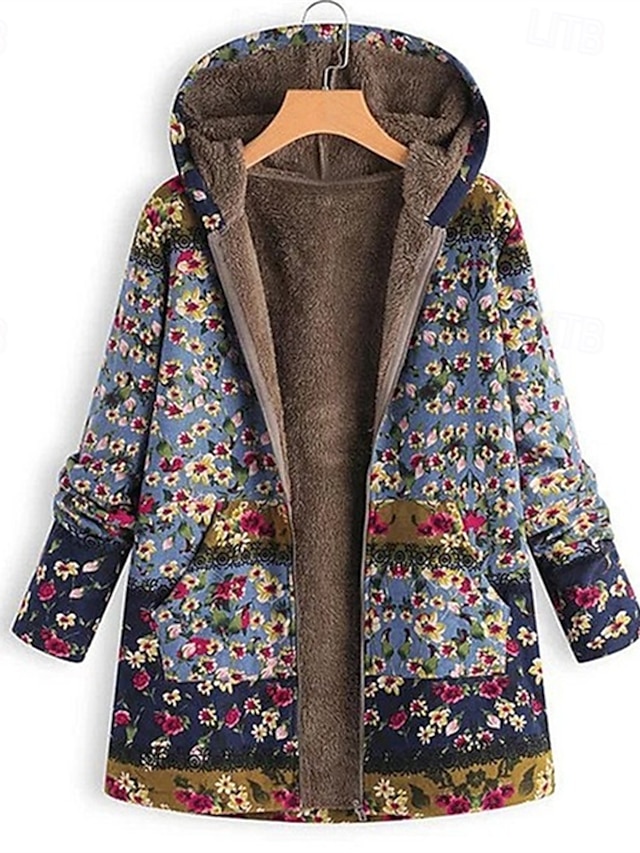  Per donna Giacca in Pile Cappotto Giacca con Cappuccio Caldo Confortevole Cerniera Tasca Moda Moderno Casual Floreale Uscire Weekend Cerniera Regolare Con Cappuccio Vestibilità regolare Manica Lunga