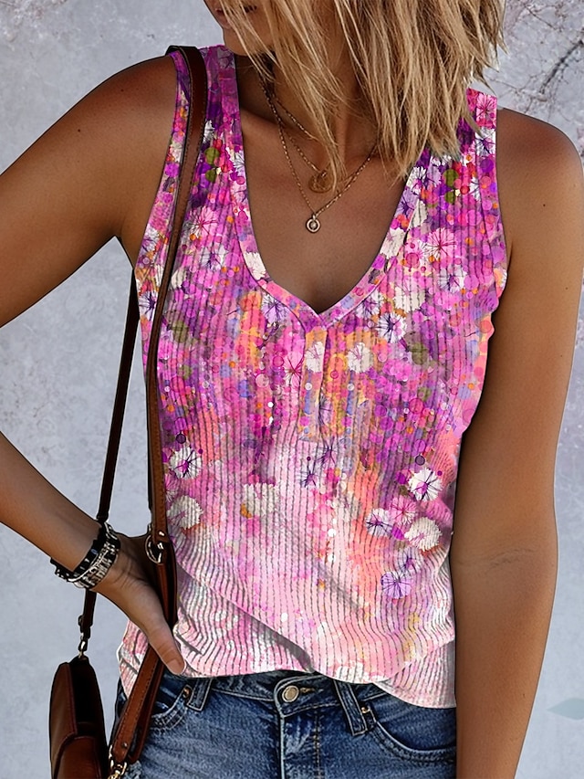  Damen Camisole-Tanktop Blumen Grafik Vintage Stilvoll Ethnisch Ärmellos Ärmellos V Ausschnitt Normale Oberteile Täglich Druck Blau Purpur Grün Sommer Frühling