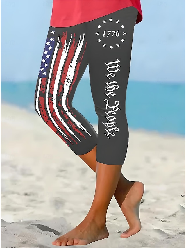  Independensdagen Kvinnors Patriotiska Fjärde Juli Leggings Capri Byxor Hög Elasticitet Ankellång MidjaByxorAmerikansk Flagga Amerikansk Flagga Nationell Flagga Tryck Termisk Varm Andningsbar Mjuk