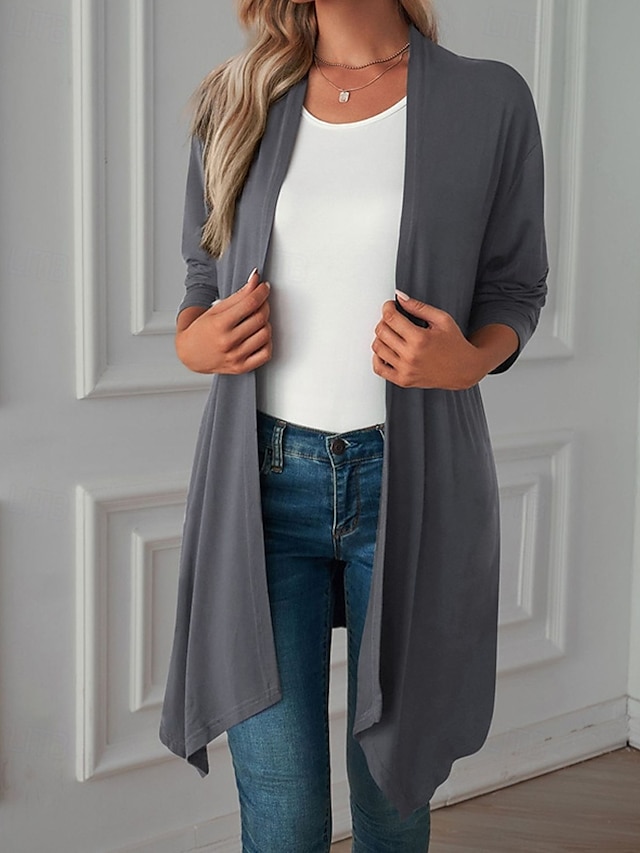 Femmes Pull Cardigan Vacances Mode Quotidien Couleur Unie Côtelé Ouvert devant Tricoté manche longue Hauts Longs Tricoter Fête Sortir Week-end Noir Blanche Automne Hiver