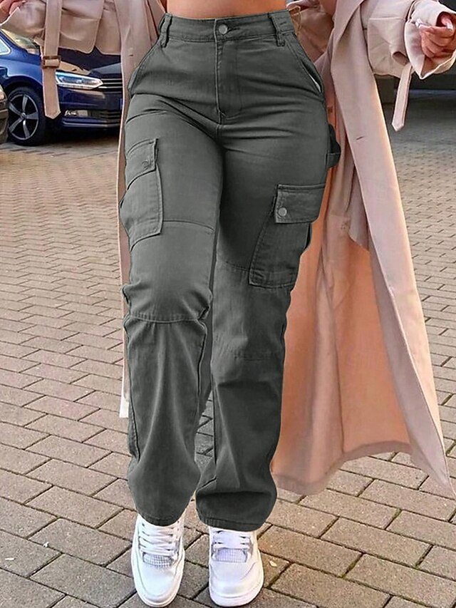  Dam Militärbyxor Byxor Mode Streetwear Fullängd Naturlig Solid färg Ficka Bekväm Microelastisk Sport & Utomhus Dagliga kläder Svart Kaki Mörkgrå Beige Vår Höst Normal