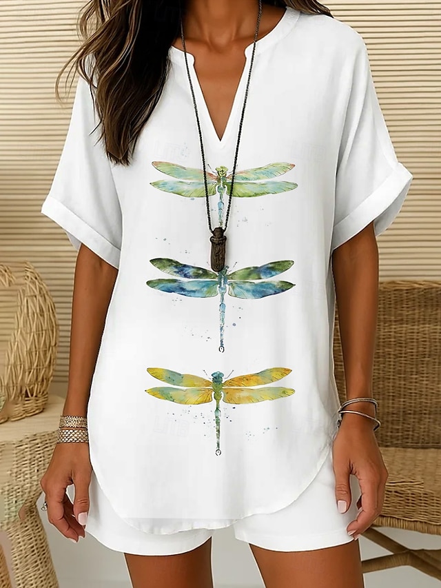  Women's Boho Shirt Graphic Animal Bohemia Vintage Daily Short Sleeve V Neck Regular Tops Daily Holiday Semi Formal White Light Green Royal Blue Blue Purple Summer Spring