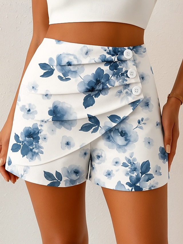  Dame kinesisk Shorts Elegant Ferie Årgang Kort Høy Midje Blomstret Grafisk Abstrakt Multi Layer Hurtigtørkende Bekvem Pustende Mikroelastisk utendørs Gate Daglig Svart Blå Lilla Grønn Sommer Vår