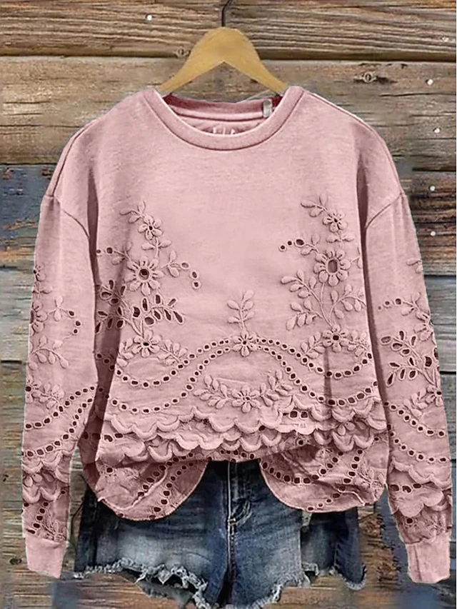 Women's Pullover Sweatshirt Floral Casual Long Sleeve Crew Neck Regular Tops Street Dailywear Casual Print Pink Blue Beige Spring Fall Winter4