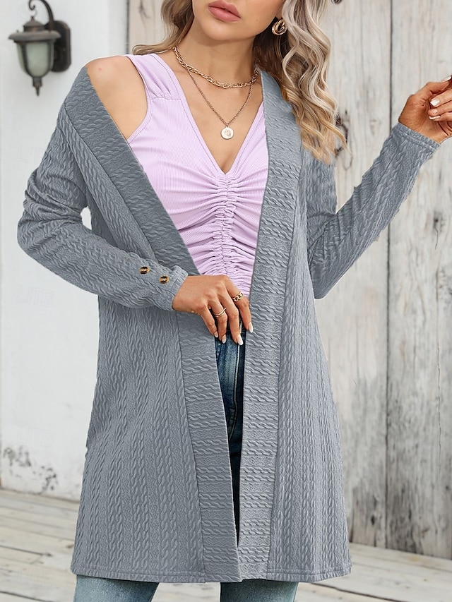  Femmes Veste Décontractée Respirant Confortable Boutons Occasionnel Uni Vacances Rue Occasionnel Tenue quotidienne Simple Boutonnage Régulier Sans Col Coupe régulière manche longue Vêtements