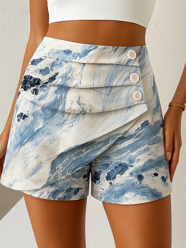  Pentru femei chinez Pantaloni Scurți Elegant Vacanță Epocă Scurt Talie Înaltă Grafic Abstract Multistratificat Micro-elastic În aer liber Stradă Zilnic Auriu Negru Albastru piscină Vară Primăvară