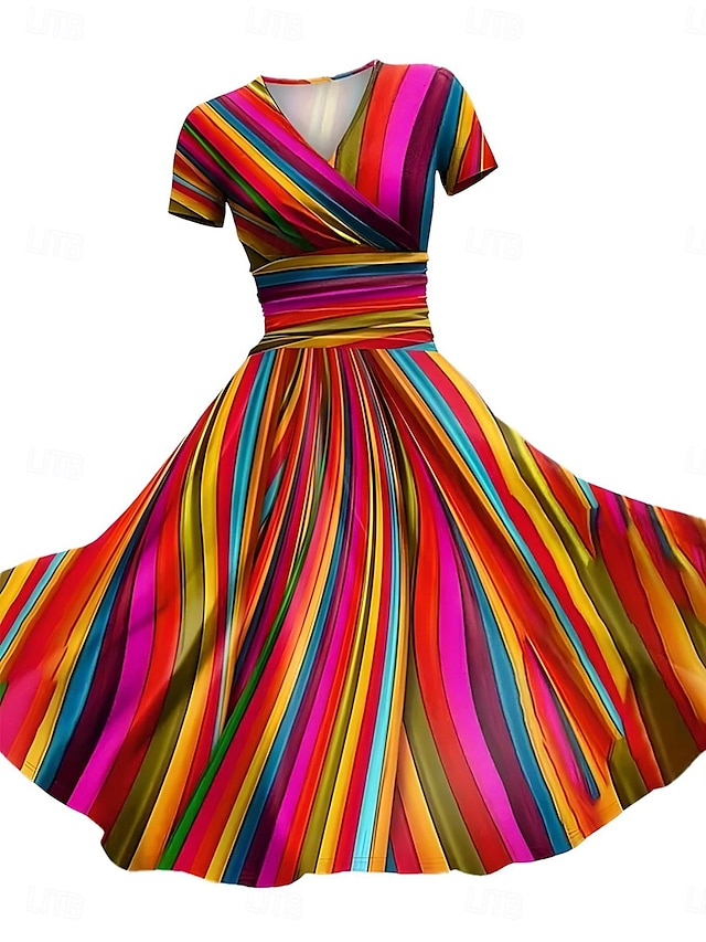  Femmes Robe Midi Robe fourreau Robe Portefeuille Robe d'Été Robe d'été Vacances Fête Occasionnel Quotidien Fête Sortir Coupe régulière A Ombre Graphique Géométrique Demi Manches Col en V Rose Claire