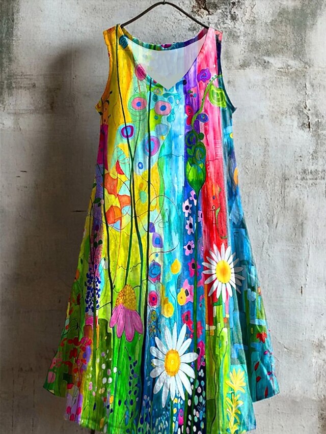 Women's Mini Dress Sundress Vacation Party Casual Outdoor Party Cocktail Party Floral Graphic Sleeveless V Neck Blue Sky Blue Summer Spring4