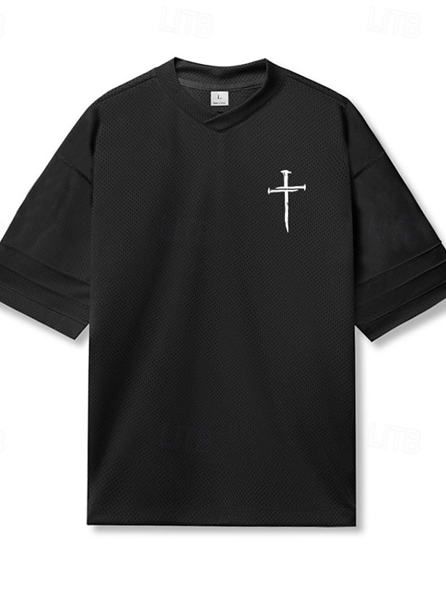  Homens Tamanho Grande Camiseta T-shirt Decote V Manga Curta Moda Ao ar livre Férias Diário Cruz Preto Branco Poliéster Roupa