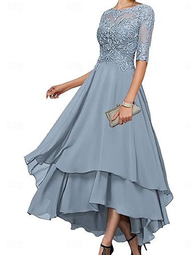  Ligne A Robe de Mère de Mariée  Élégant Simple Col Bateau Asymétrique Polyester Demi Manches avec Couleur Unie 2025