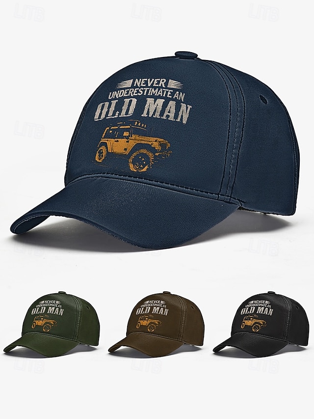  Șapcă de baseball vintage pentru bărbați cu imprimeu Jeep „nu subestima niciodată un bătrân” – pălărie reglabilă din bumbac pentru exterior, șofat și ținute casual