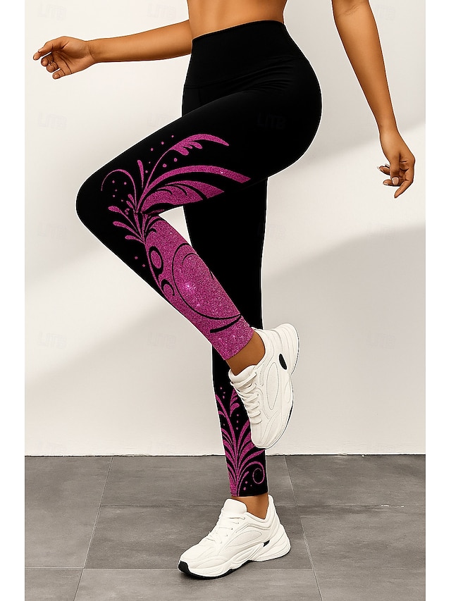  Femmes Leggings Actif Vacances ancien Longueur complète Taille haute Graphique Abstrait Impression 3D Séchage Rapide Respirabilité Doux Élastique Extérieur Maison Décontracté Jaune Rose Claire Bleu