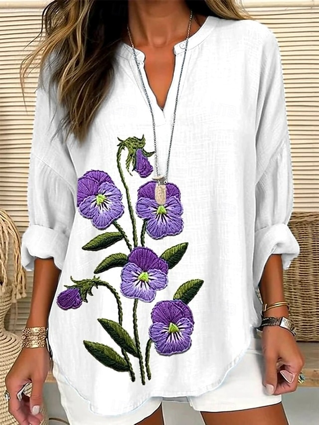 Femmes Chemisier A Ombre Fleuri Graphique Élégant Quotidien Occasionnel manche longue Col en V Encolure en V Hauts Réguliers Quotidien Fête Imprimé Blanche Violet Claire Violet Fuchsia Parme Ét