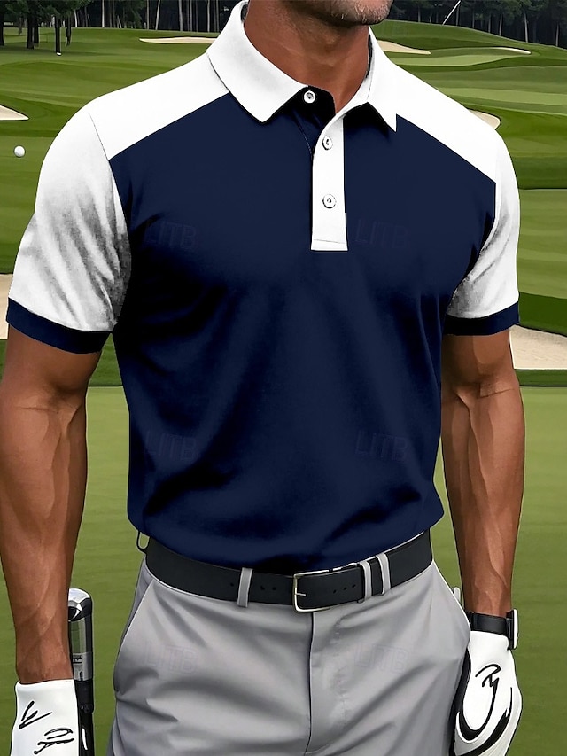  Herren Grafik Sport-Poloshirts Kurzarm Polo-Shirts Hemden mit Kragen Sportbekleidung Lässig Athleisure Knöpfe Sommer Blau Grün Hellblau
