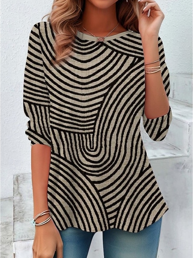  Women's T Shirt Graphic Geometric Elegant Vintage Stylish Long Sleeve Crew Neck Round Neck Regular Tops Daily Print Pink Blue Purple Green Khaki Summer Spring