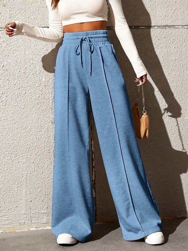  Mulheres Calças Esportivas chinês Moda Roupa de rua Básico Comprimento total Cintura Alta Tecido Bolsos Cintura elástica Confortável Macio Com Stretch Ao ar livre Rua Dourado Vinho Azul Céu Cinzento