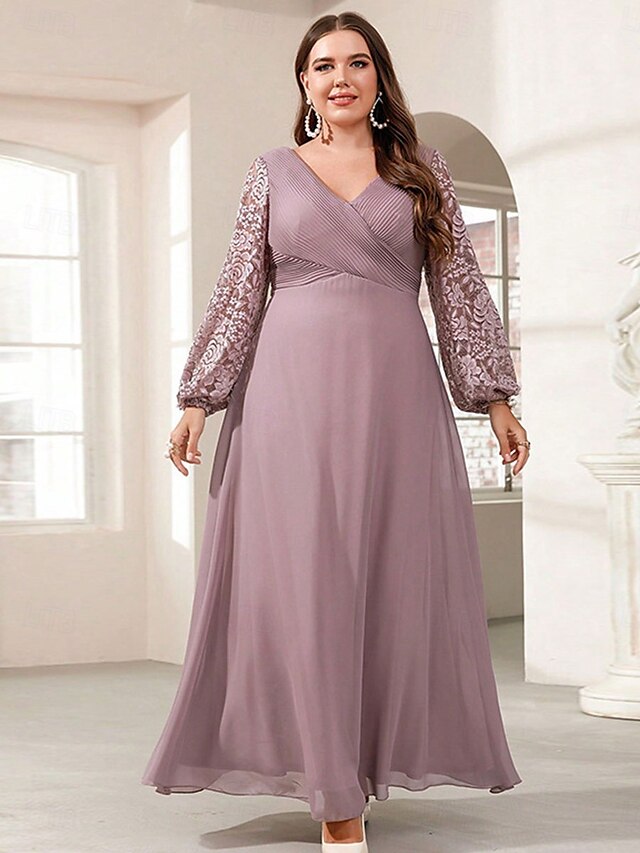  Ligne A Robe de Soirée Élégant Robe Formel Mariage Longueur au sol manche longue Col en V Chiffon avec Imprimé floral 2025