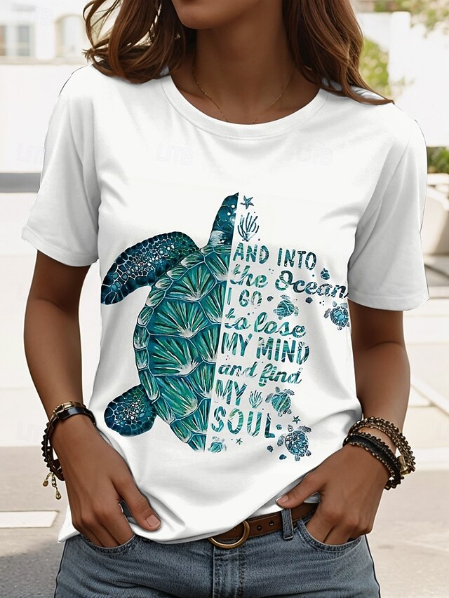 Women's T Shirt Graphic Animal Sea Turtle Vintage Stylish Classic Short Sleeve Crew Neck Round Neck Regular Tops Daily Weekend Print White Summer Spring4