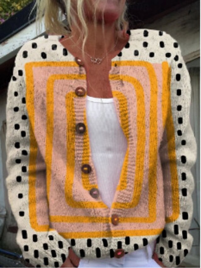  Dam Tröja Kofta Elegant Mode Streetwear Geometrisk Färgblock V-hals Ficka Stickat Mönster Långärmad Vanliga toppar Sticka Utomhus Dagligen Helgen Svart Gul Höst Vinter