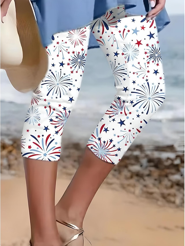  Női hazafias capri nadrág leggings divat utcai viselet alap tőhosszú magas derékú nadrág grafikus csillagcsíkos nyomtatás lélegző puha rugalmas