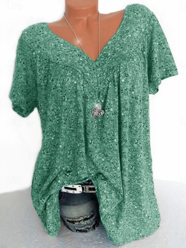  Femmes T-shirt Fleuri Mode Moderne Occasionnel Manche Courte Col en V Hauts Réguliers Quotidien Week-end Rose Claire Rouge Bleu Vert Été