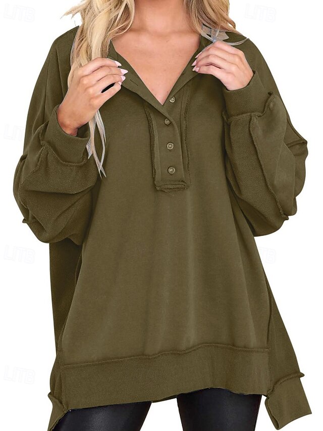  Damen Bluse Einfach Modern Lässig Langarm Rundhalsausschnitt Normale Oberteile Täglich Ferien Ausgehen Knöpfe Schwarz Weiß Rosa Wein Blau Herbst