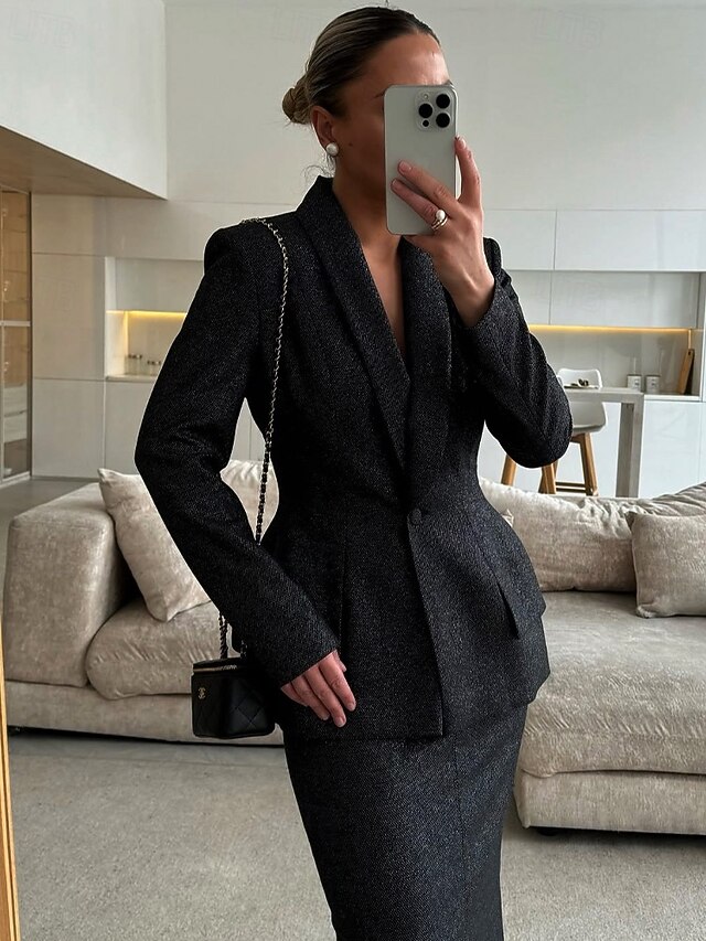 2 Pieces Tuxedo Dress Sets A-Line Formal Wedding Guest Elegant Simple Long Sleeve Ankle Length Shawl Lapel4